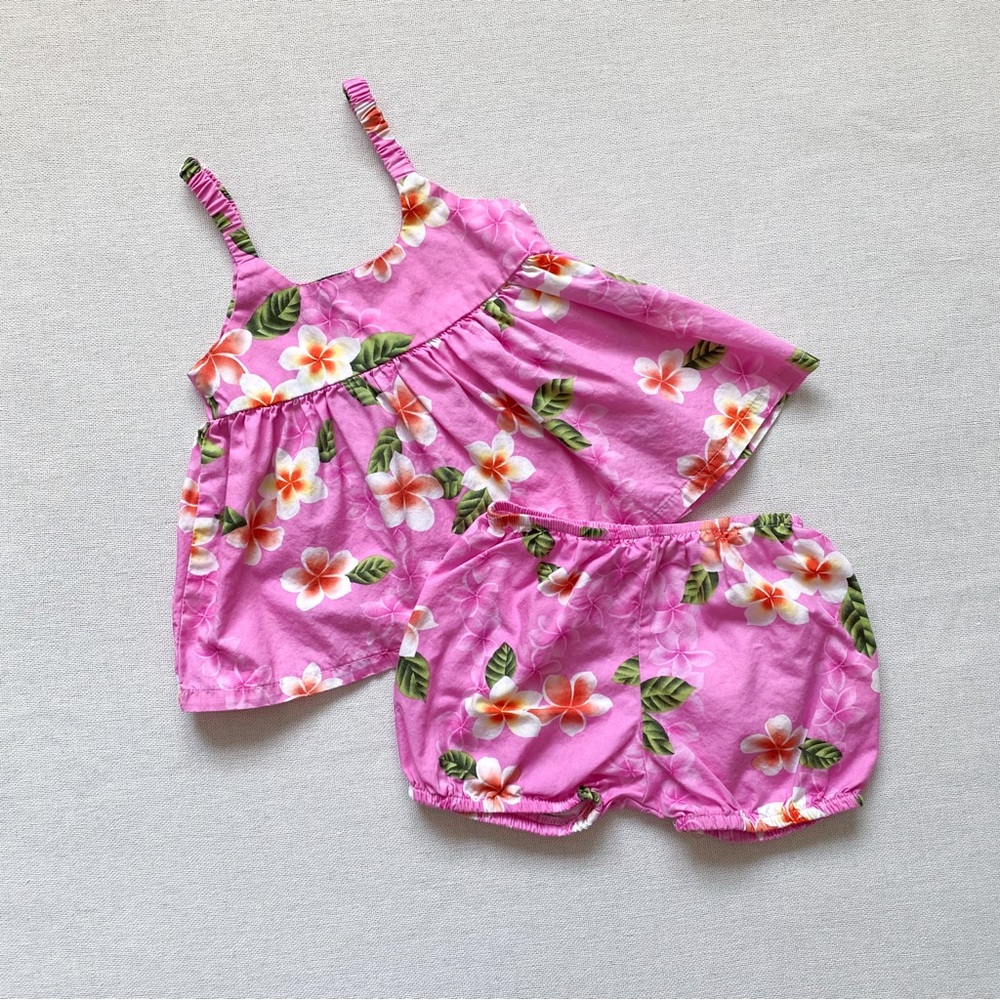 Hawaiian Tropical Print Cotton Tank Dress & Bloomers Set
